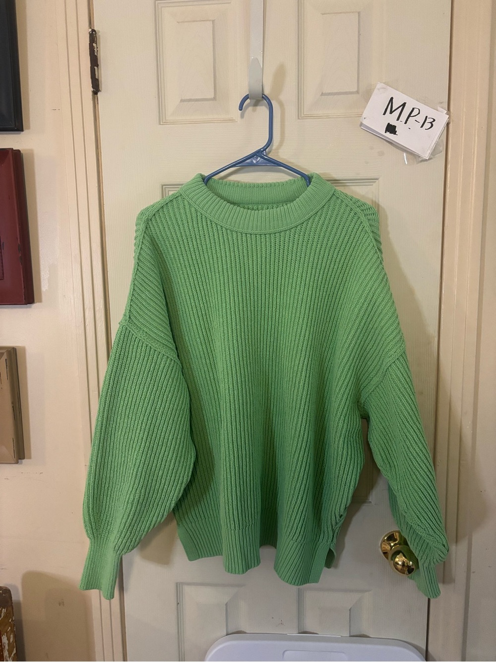 aerie Oversized Rib-Knit Crew Sweater - Light Green